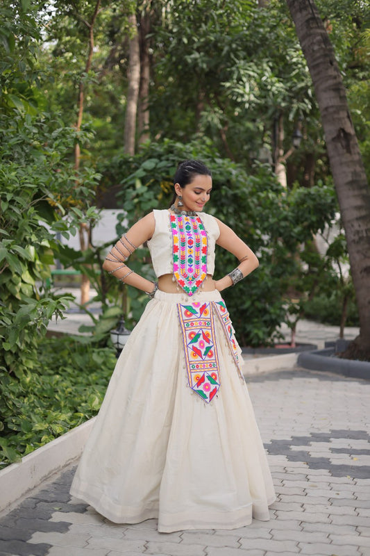 Women white color cotton lehenga choli for navratri
