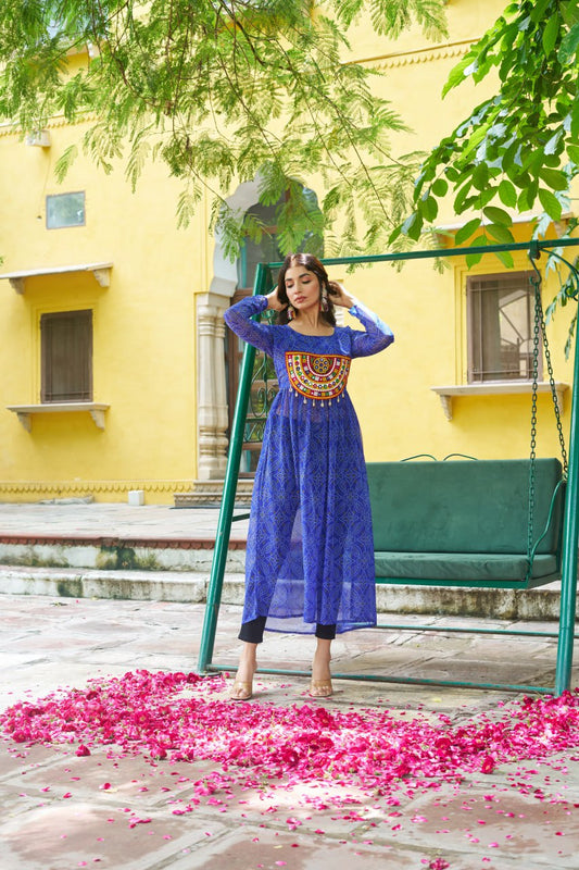 Navratri Special Blue Stitched Slit Kurtis For Women