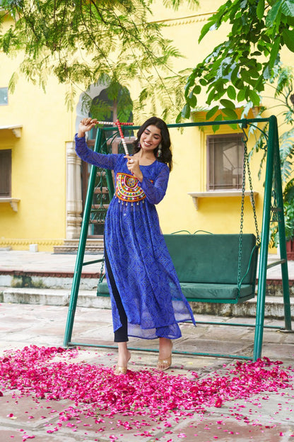 Navratri Special Blue Stitched Slit Kurtis For Women