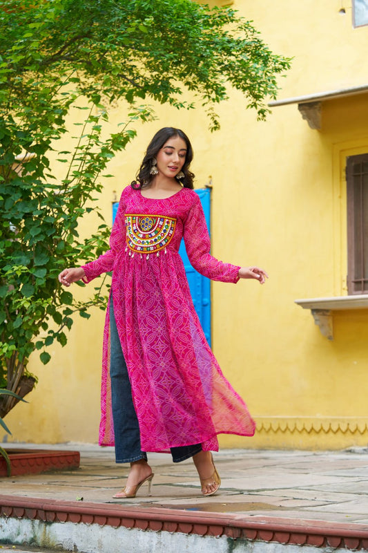 Women pink color georgette kurtis for navratri
