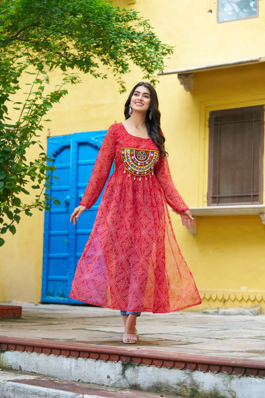 Red color georgette kurtis for women