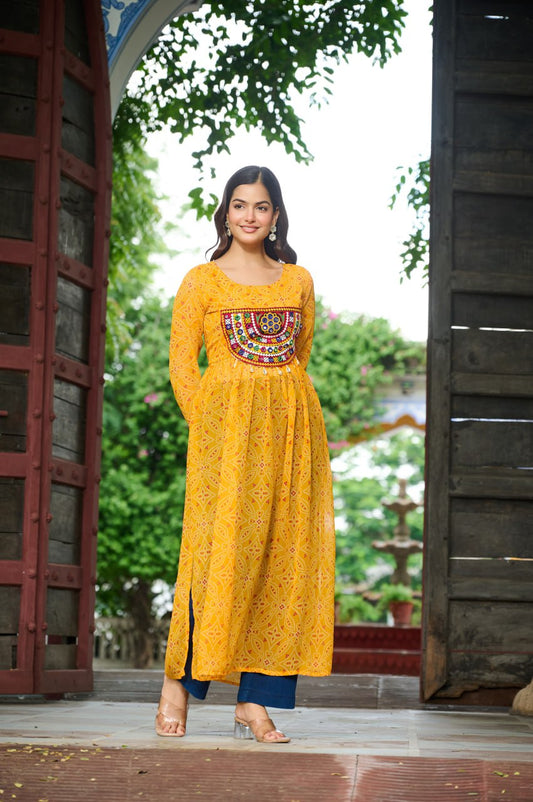 Yellow color georgette kurtis for Garba
