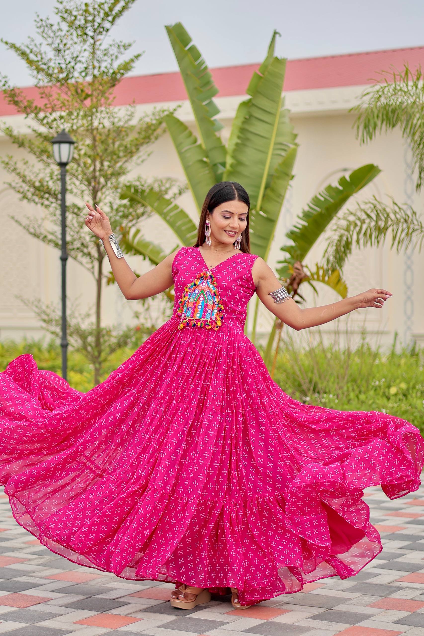 Festive wear mirror work gown for women