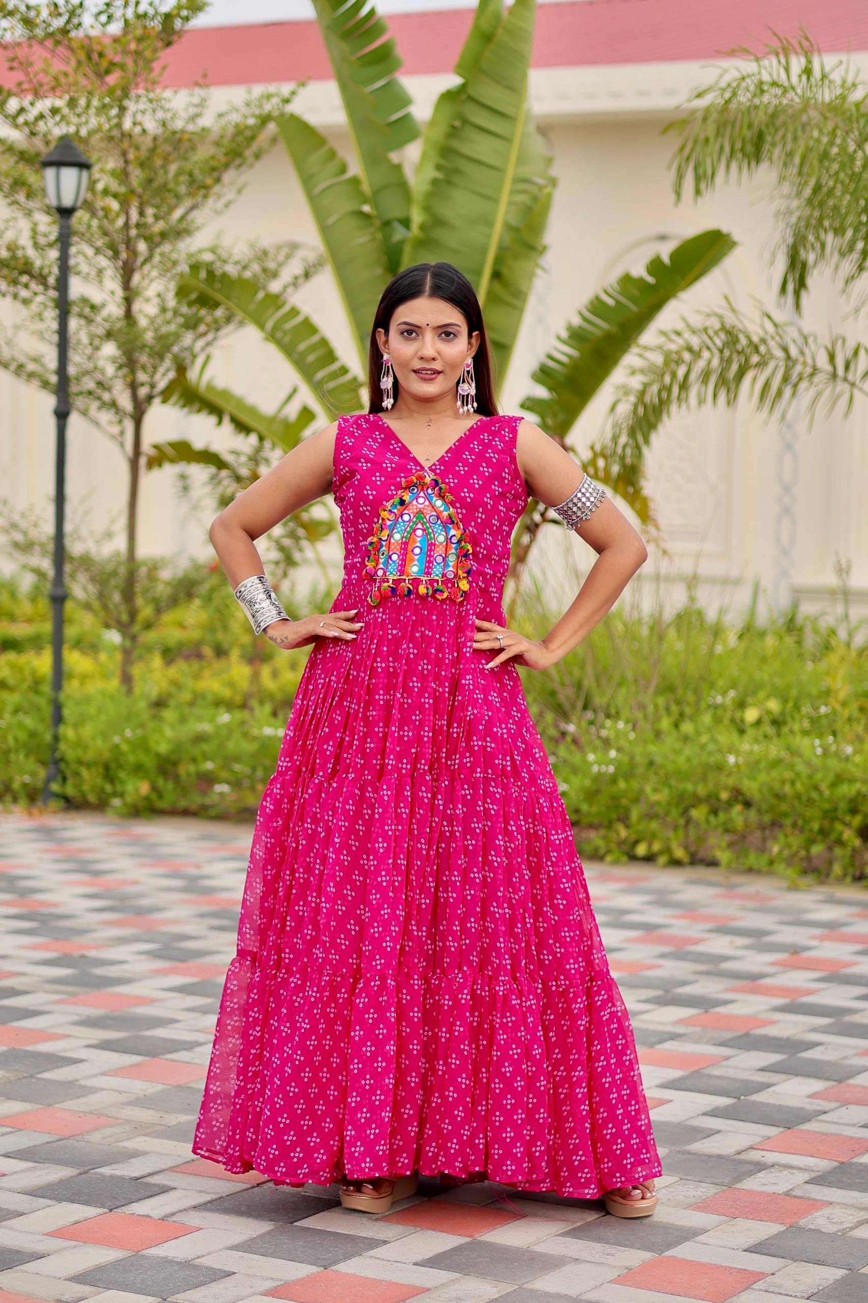 Pink georgette traditional gowns