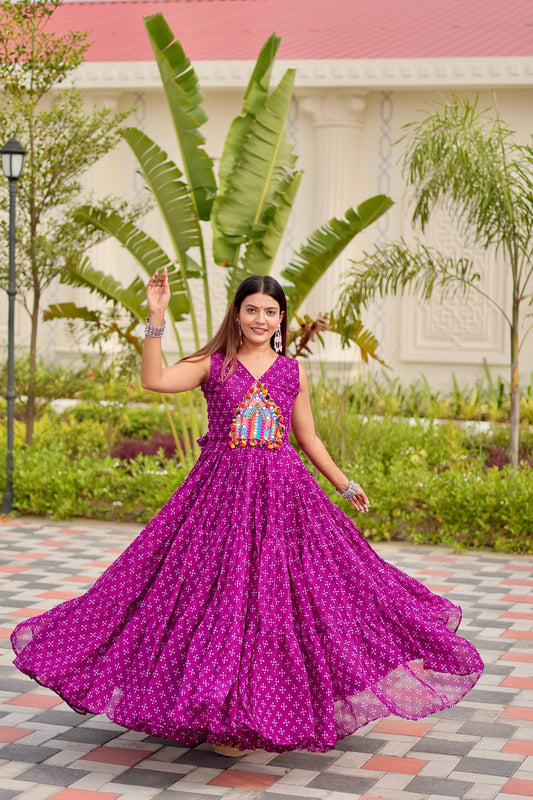 Purple georgette long gown for women