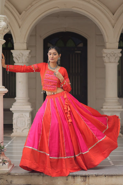 Pink gamthi work lehenga with top