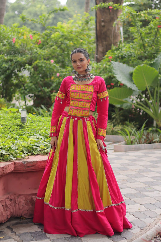 Yellow color roman mirror work lehenga 