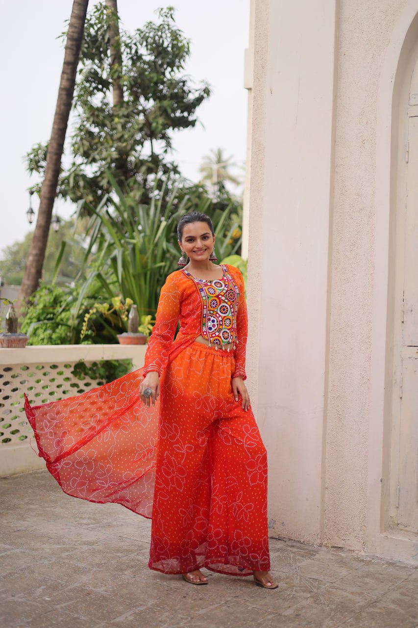 Orange printed georgette co-ord set
