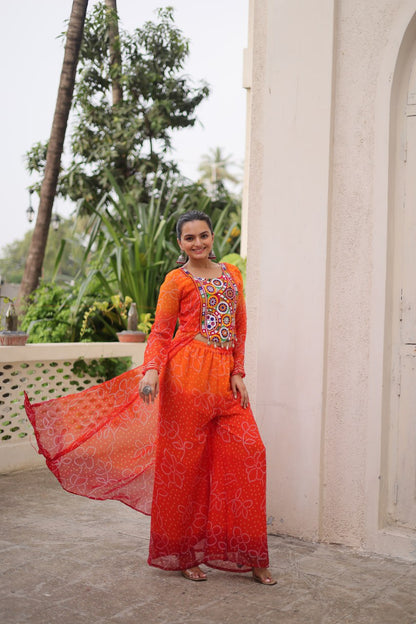 Orange printed georgette co-ord set