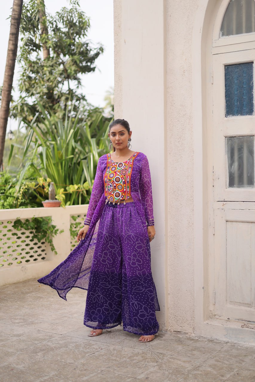 Purple color gamthi work co-ord set