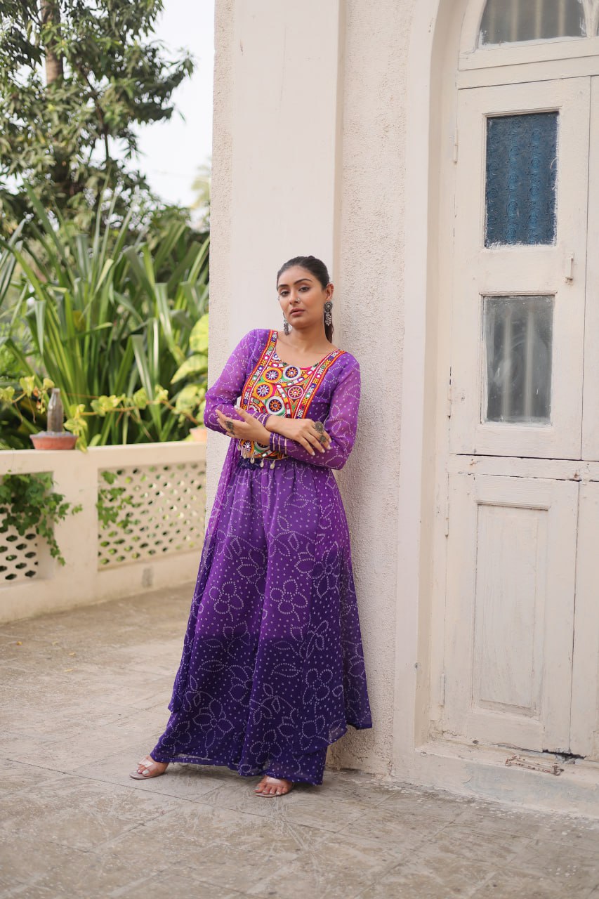 Bandhani printed purple suit 