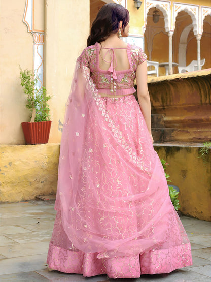Pink Soft Net Sequins Work Reception Wear Lehenga Choli