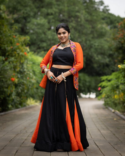 Orange Color Rayon Cotton Lehenga Choli For Navratri