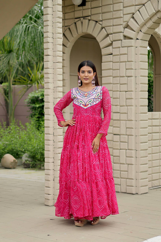 Pink color georgette long dress in USA