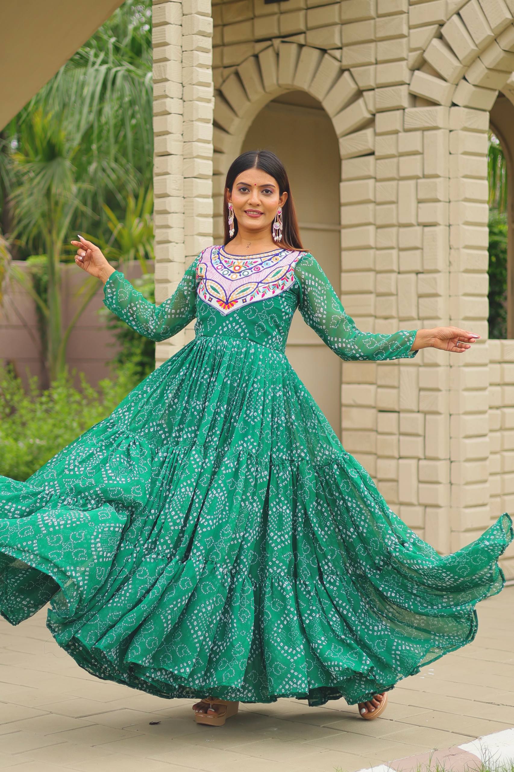 Navratri wear green long dress 