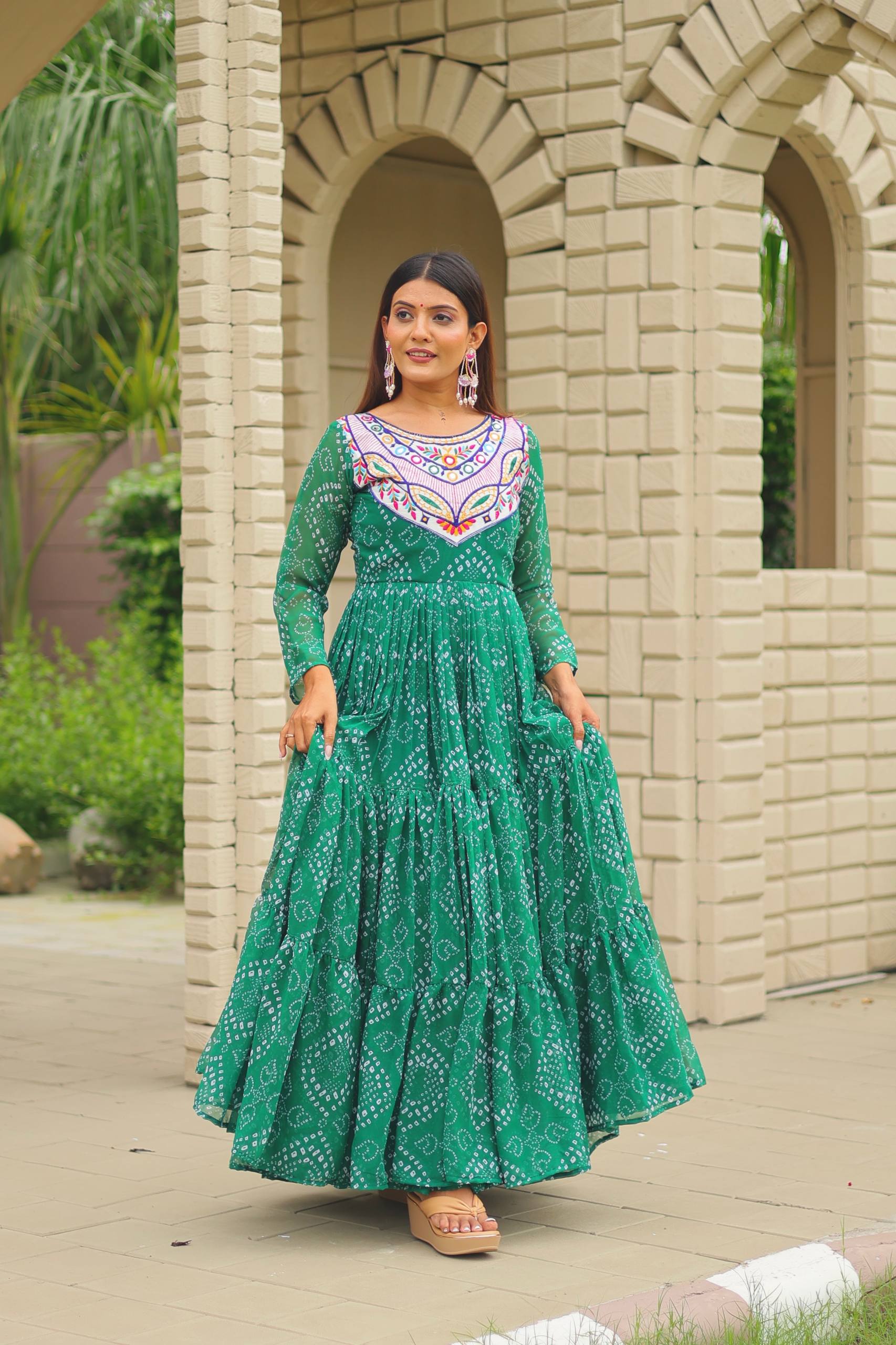 Green georgette gown with online