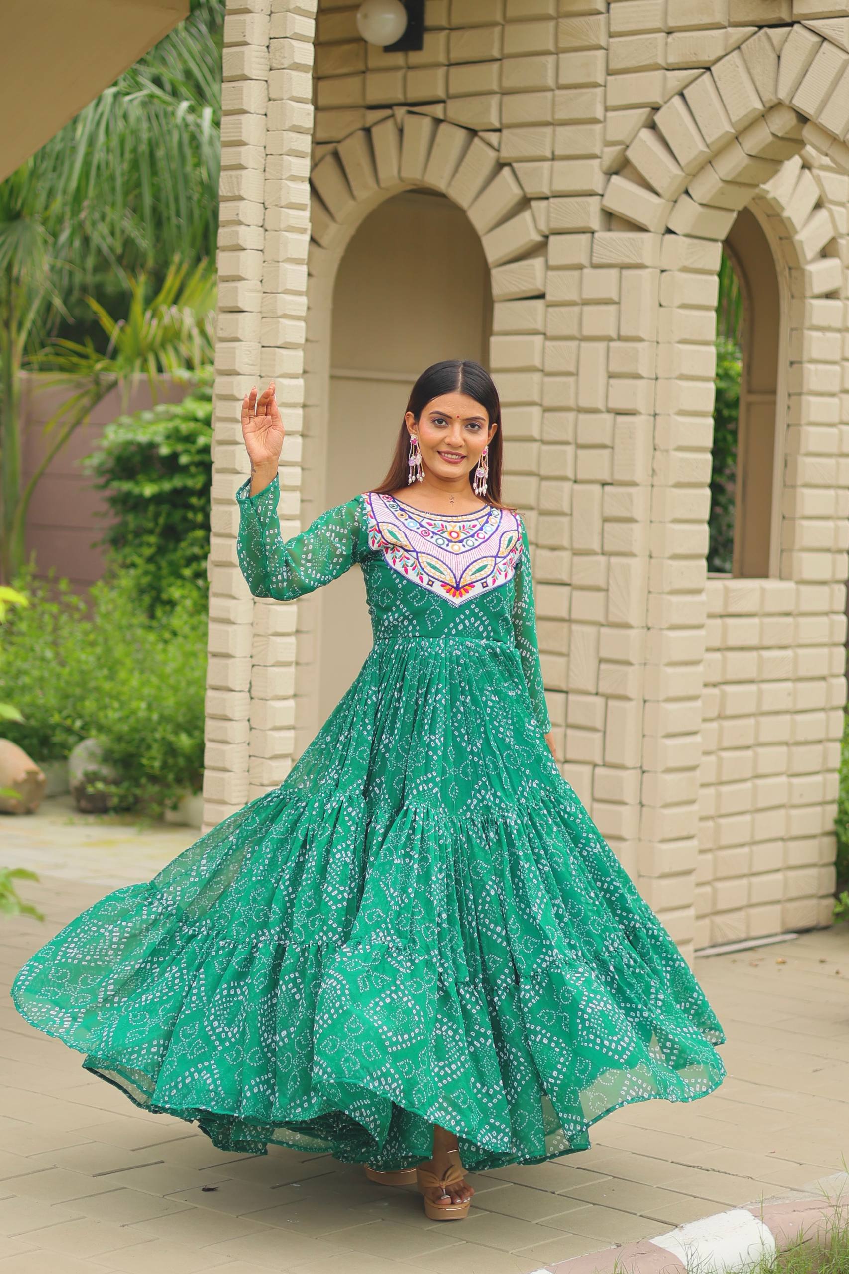 Green color georgette gown in USA