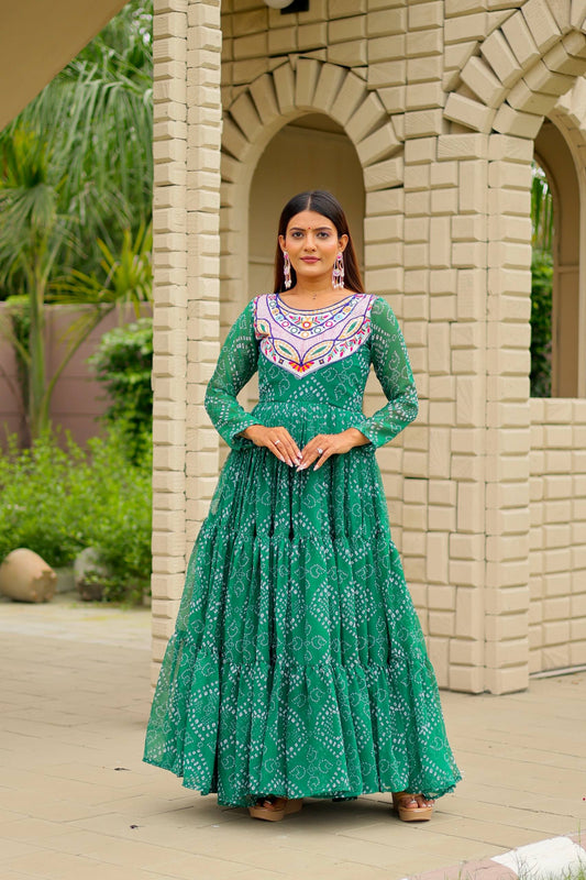 Maxi green color georgette gown for women
