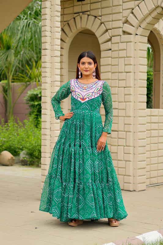 Long green color georgette gown for women
