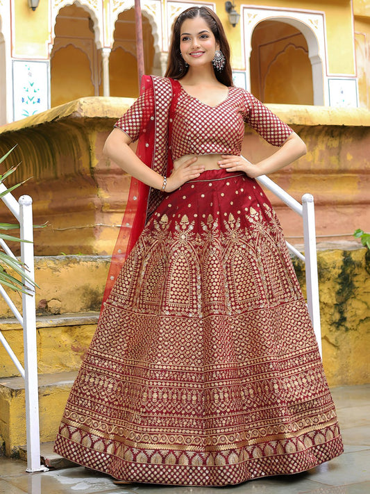 Maroon Embroidered Work Reception Wear Lehenga Choli