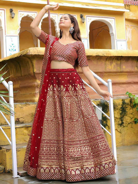Maroon Embroidered Work Reception Wear Lehenga Choli