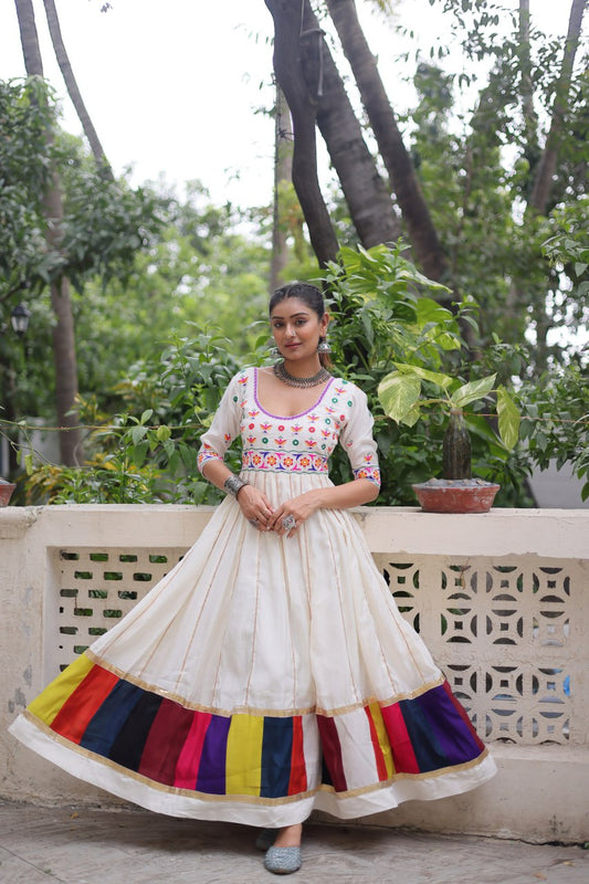 White color thread work gown for navratri