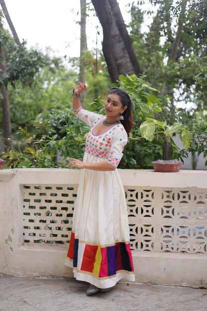 White color roman thread work gown 