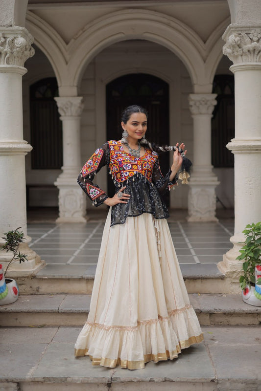 Black kora cotton lehenga choli for women