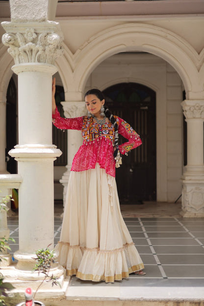 Pink color kora cotton lehenga with top 