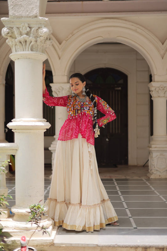 Pink color kora cotton lehenga with top 