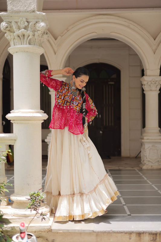 Navratri wear pink color lehenga with top