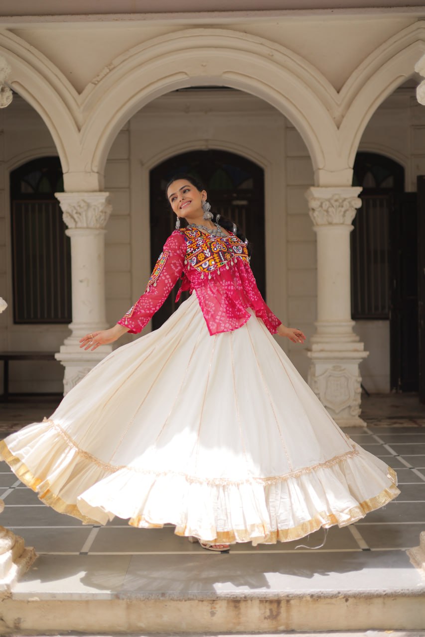 Garba wear pink cotton lehenga 