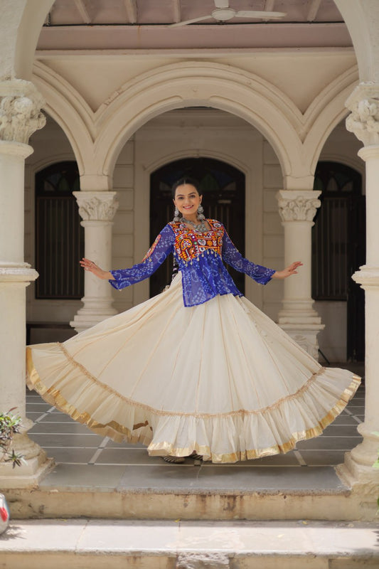 Blue gamthi work lehenga with top in USA