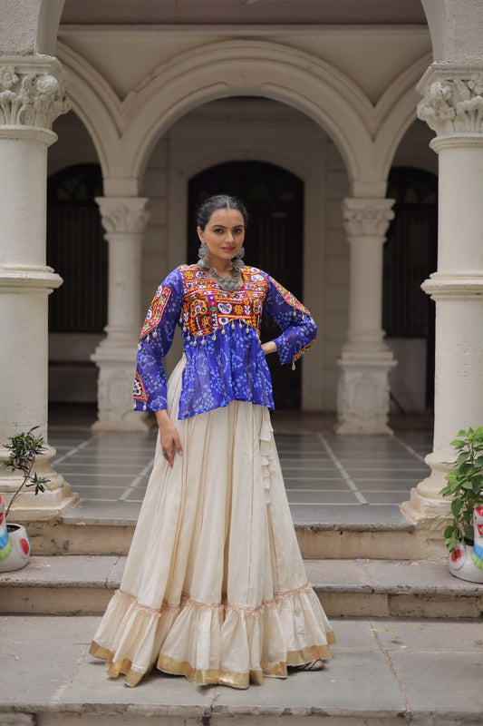Blue color cotton lehenga with top 