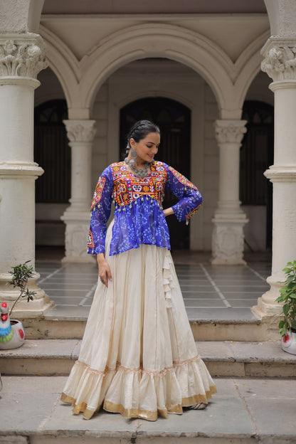 Garba wear blue cotton lehenga with top 