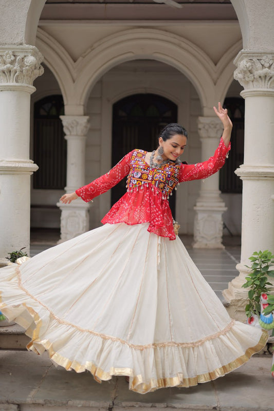 Kutchi gamthi patch work red lehenga with top