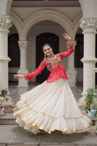 Red kora cotton lehenga with top