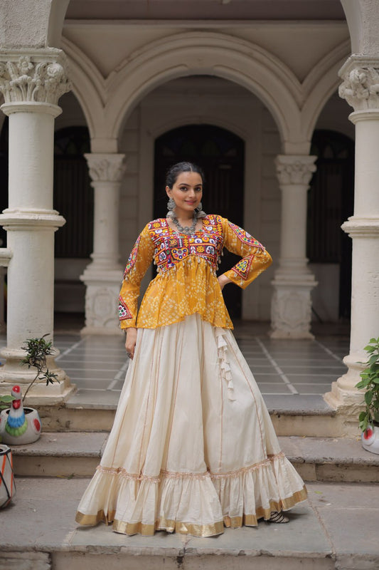 Yellow cotton lehenga choli for women