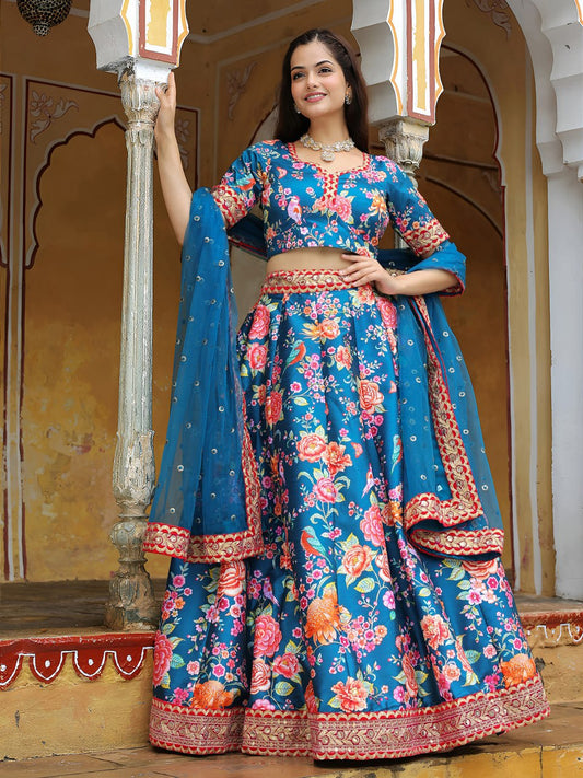 Blue Art Silk Sequins Embroidered Lehenga Choli for Engagement