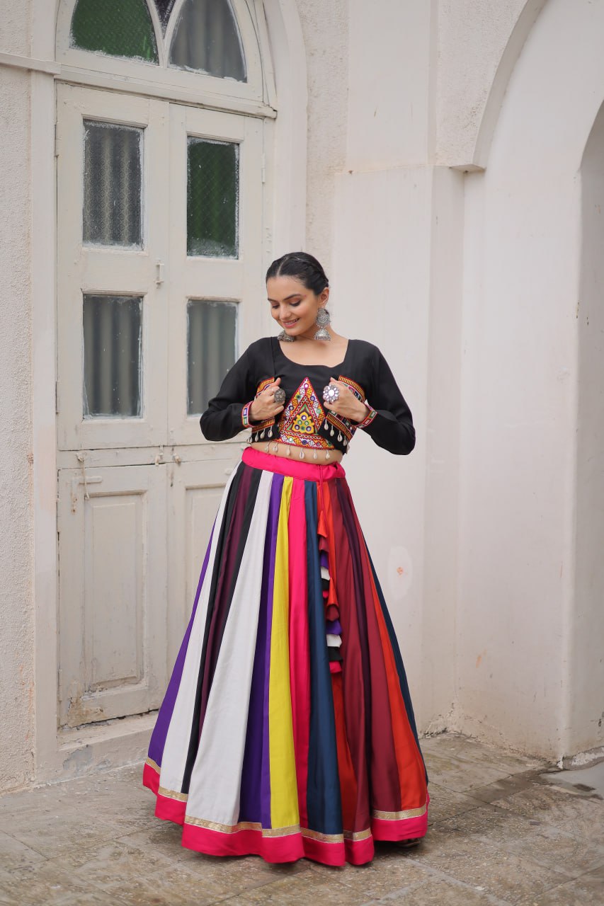 Gamthi work multi color lehenga with blouse in UK