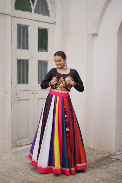 Gamthi work multi color lehenga with blouse in UK
