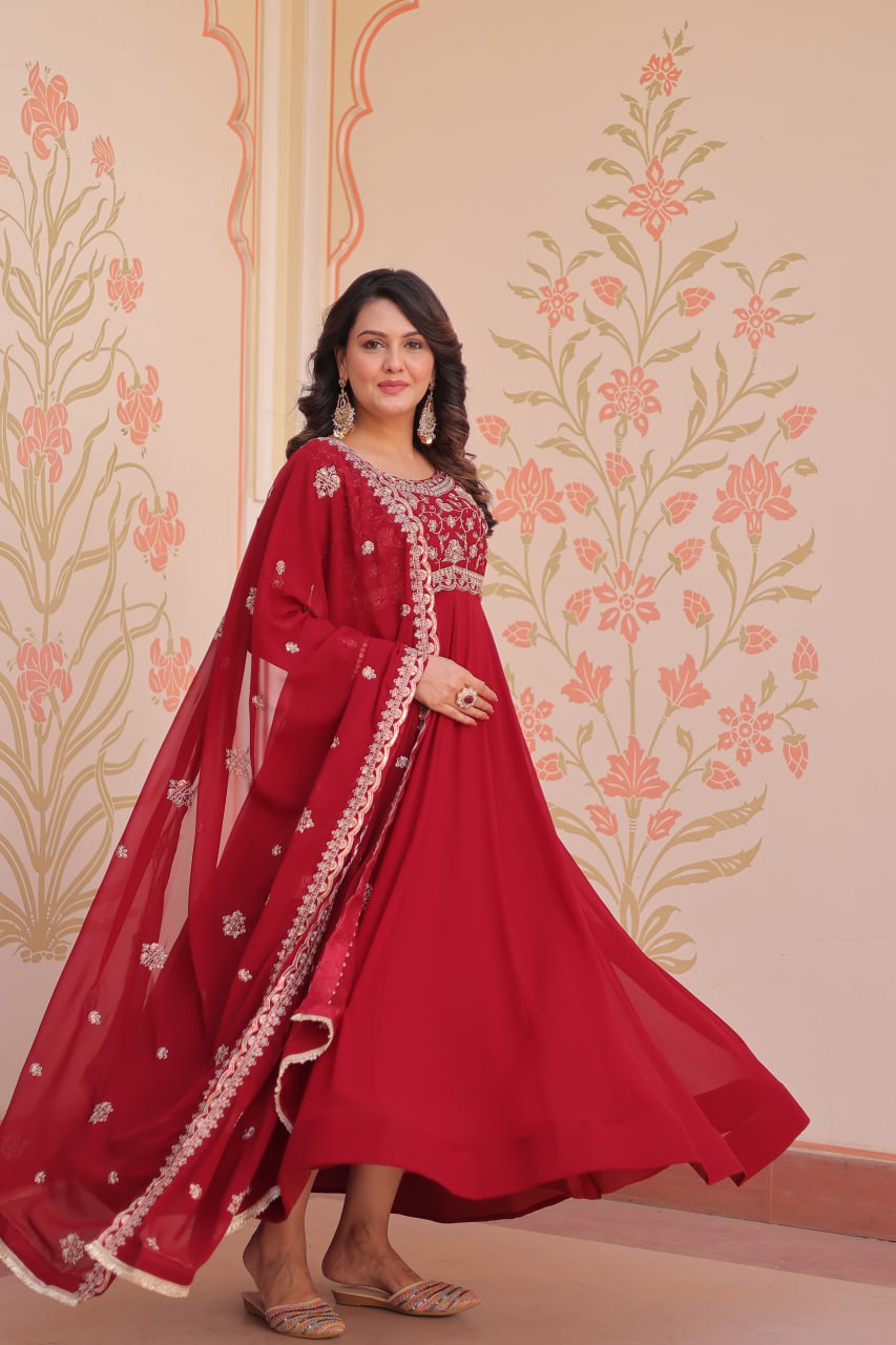 Wedding wear red color gown with online