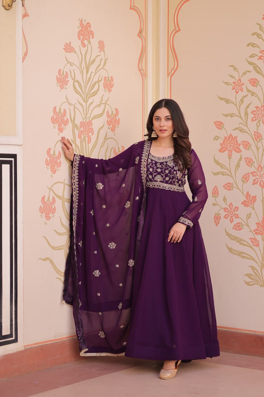 Purple faux blooming gown for women
