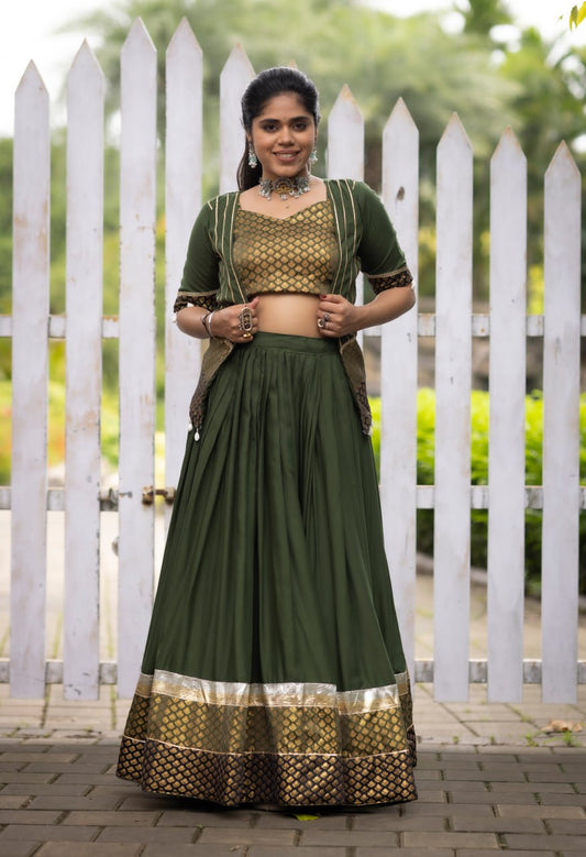 Green color cotton lehenga choli or women