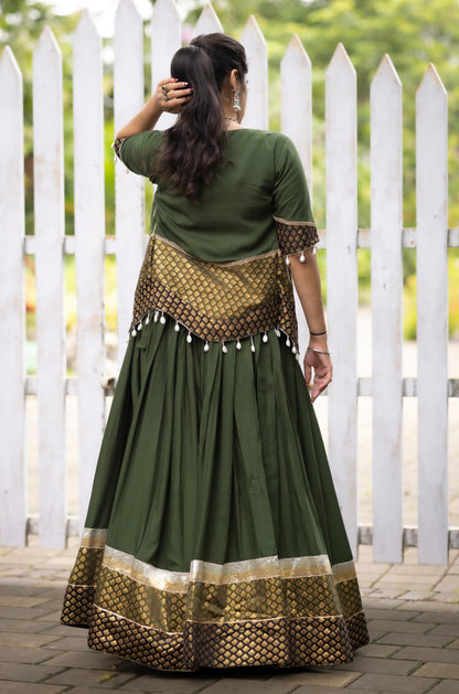 Green color cotton lehenga with online 
