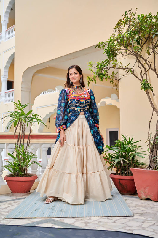 Blue color cotton lehenga with shrug 