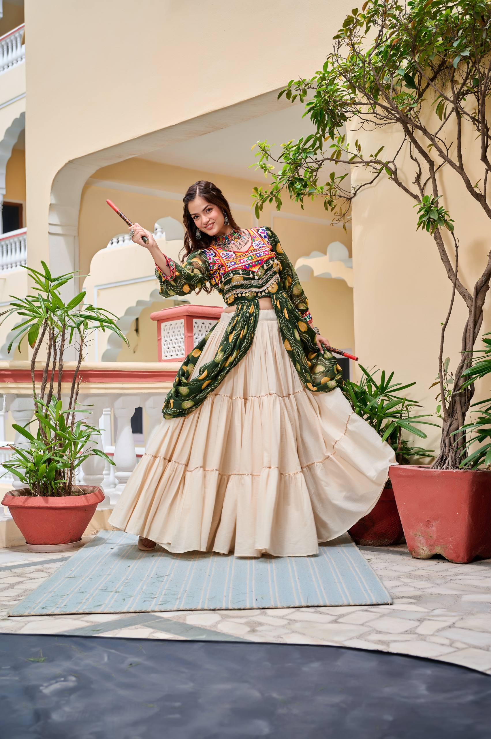 Navratri wear green lehenga with shrug in USA