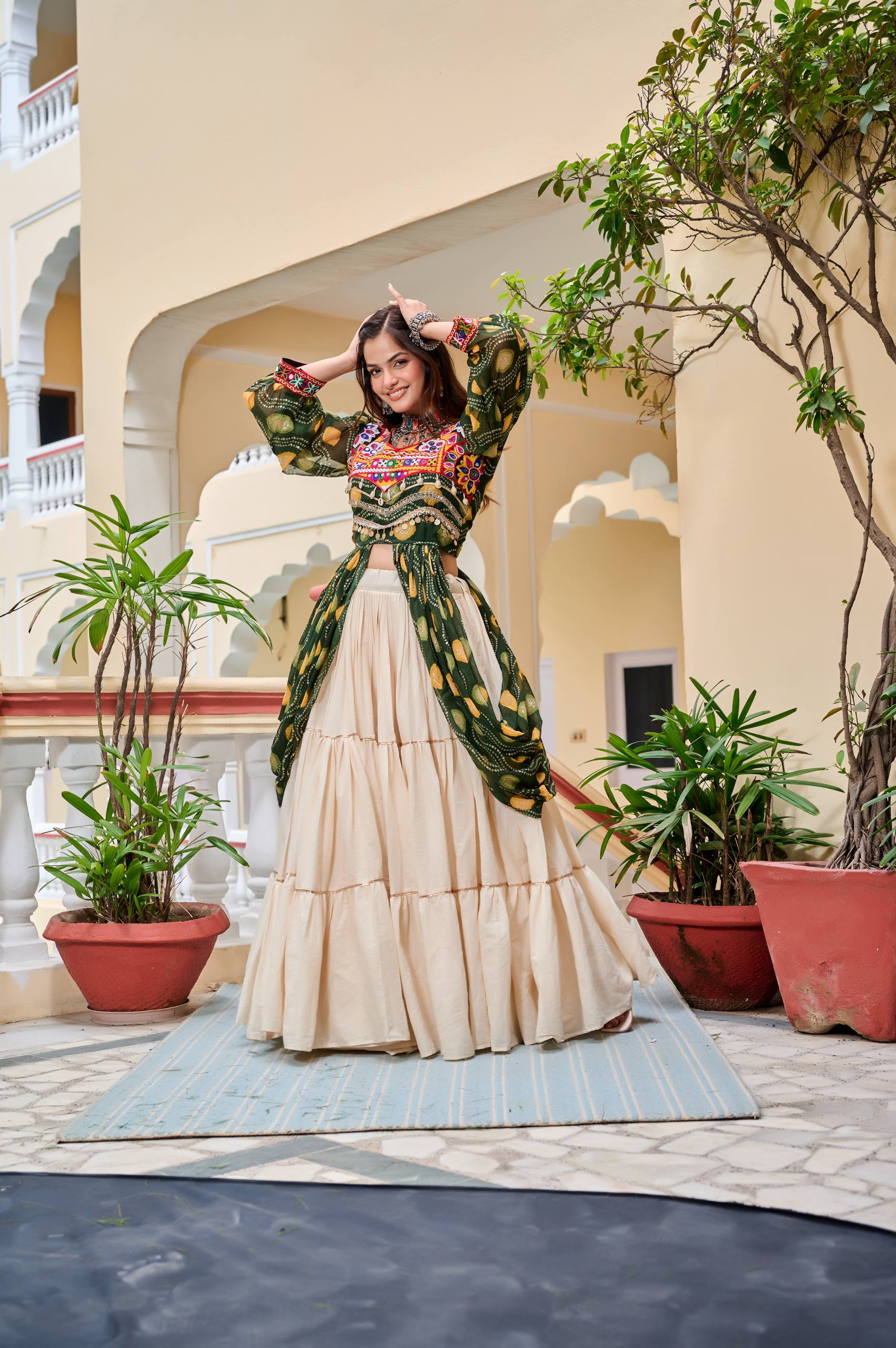 Green cotton chaniya choli for garba