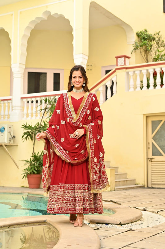 Fantastic Red Color Sequins Embroidered Anarkali Gown