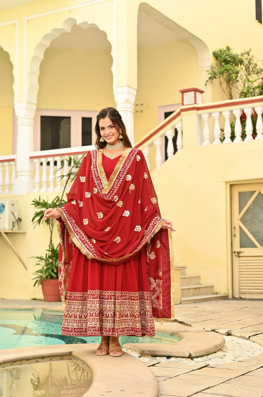 Fantastic Red Color Sequins Embroidered Anarkali Gown